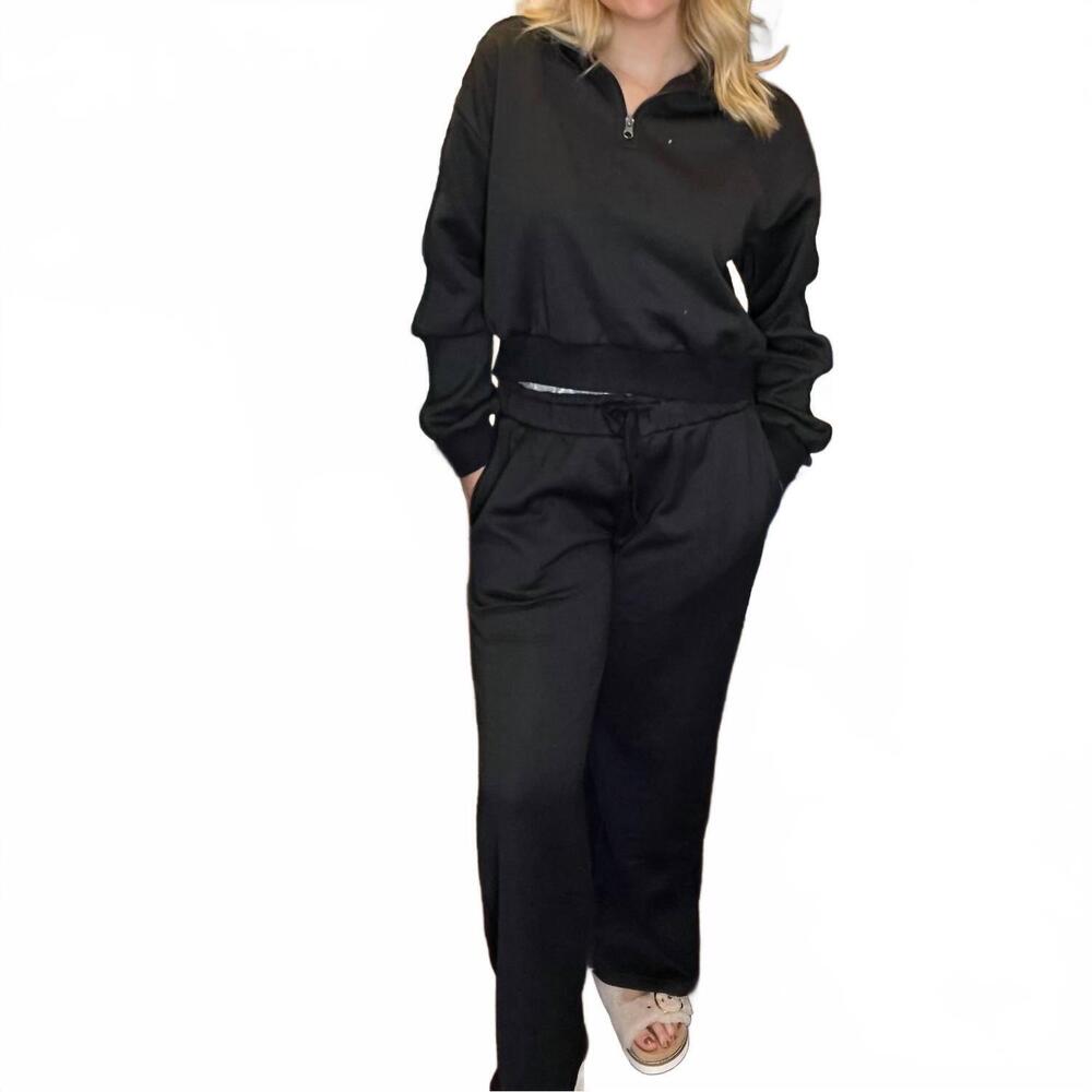 NEW BIRDIE two piece sweter and pants set in black with duck camo